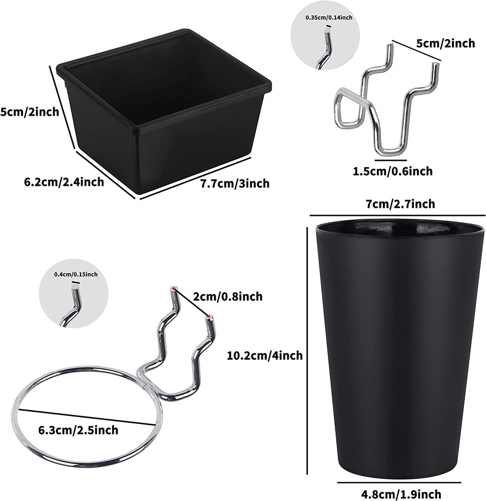 6 Sets Pegboard Bins Pegboard Cups with Hooks, Pegboard Hooks Assortment, Hooks