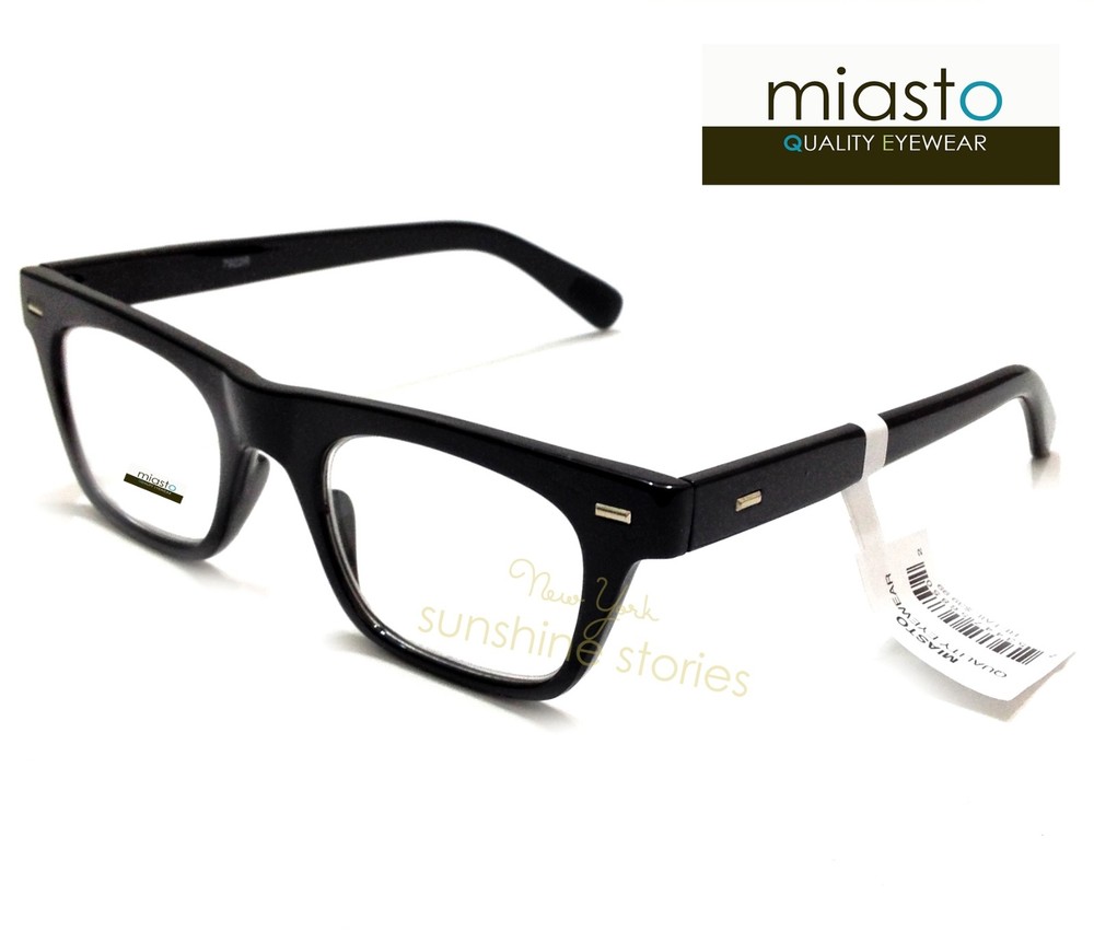 MIASTO "HARVARD" NERD READER READING GLASSES+2.50 BLACK (RECTANGLE W/ FLAT TOP)