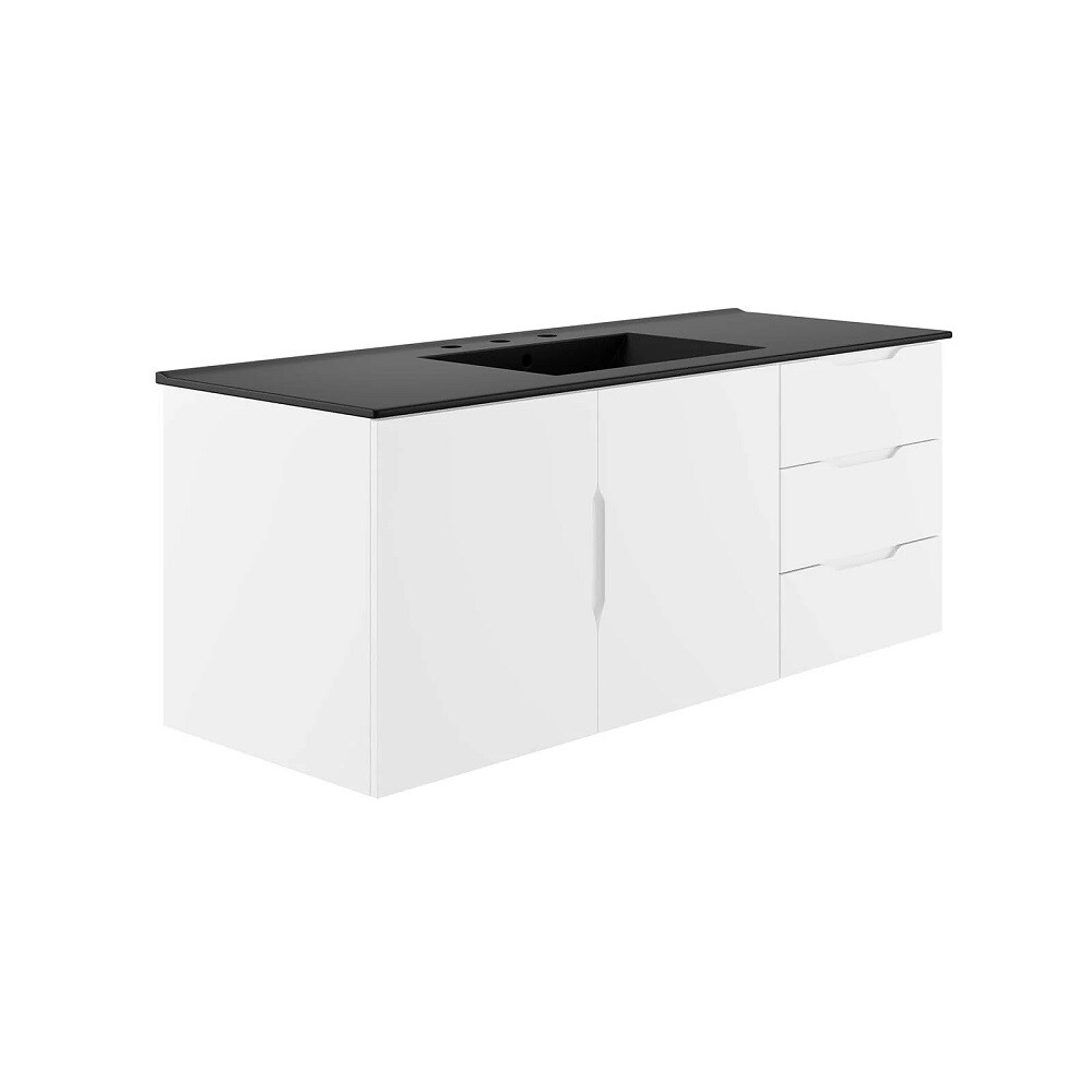 48" Floating Bathroom Vanity Single Ceramic Sink Countertop Black White Gray