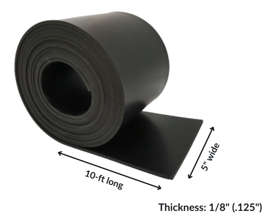 Neoprene Rubber Strip Solid 1/8" Thick x 5" wide x 10 ft long 60A Duro, Black
