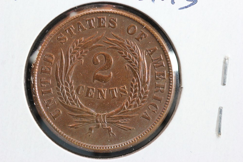 1864 2 Cent BU Lamination Error & Clashed Reverse Die Error 1O6F