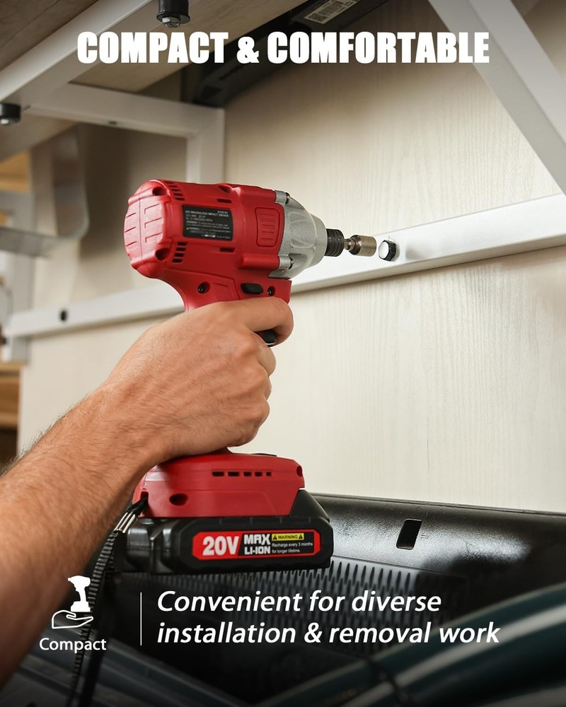 Versatile 20V Brushless Impact Driver with Brake Stop & Variable Speed Control
