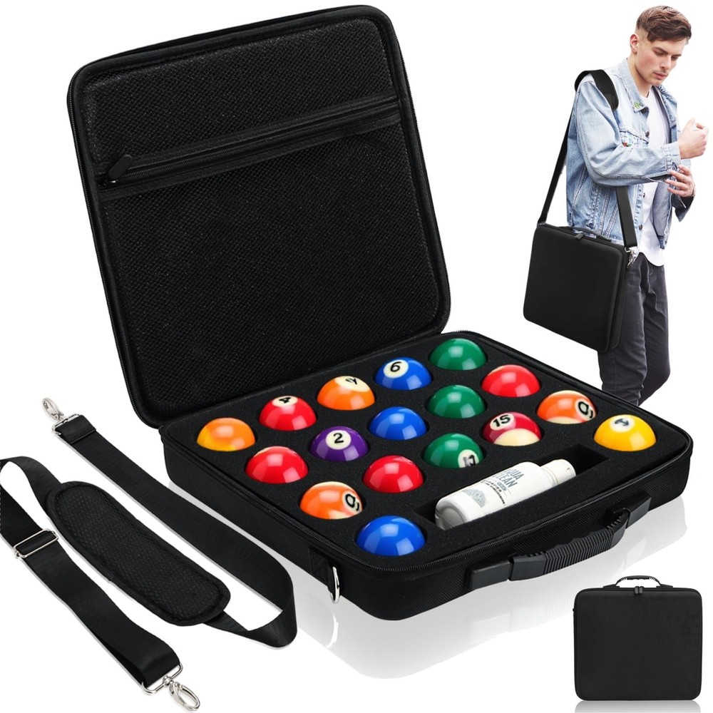 Pool Ball Carrying Case, Billiard Balls Storage Bag with Handle & Adjustable