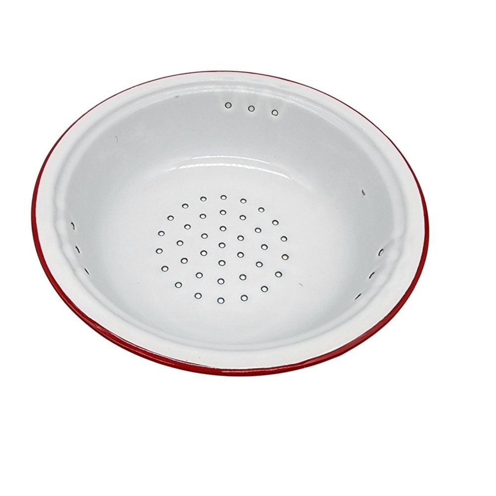 1940s Vintage enamelware colander strainer red white