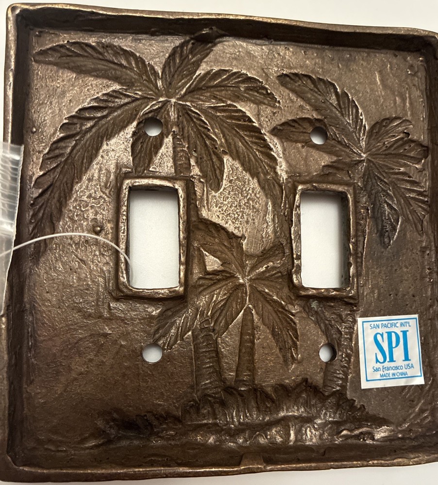 Vintage Palm Tree Brass Double Switch Plate SPI