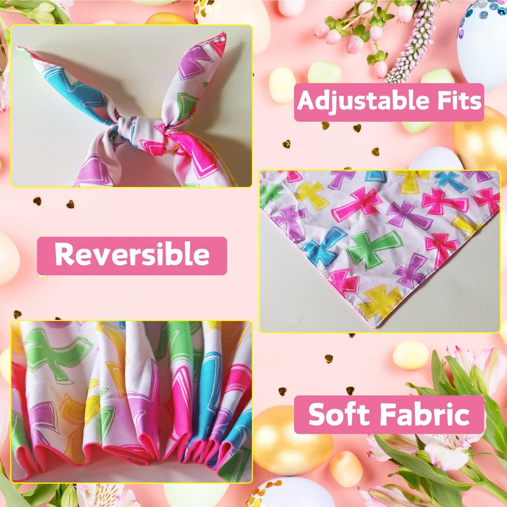 Easter Dog Bandanas, Reversible Dual-Layer Easter Eggs Design 2 Pack, Happy E...