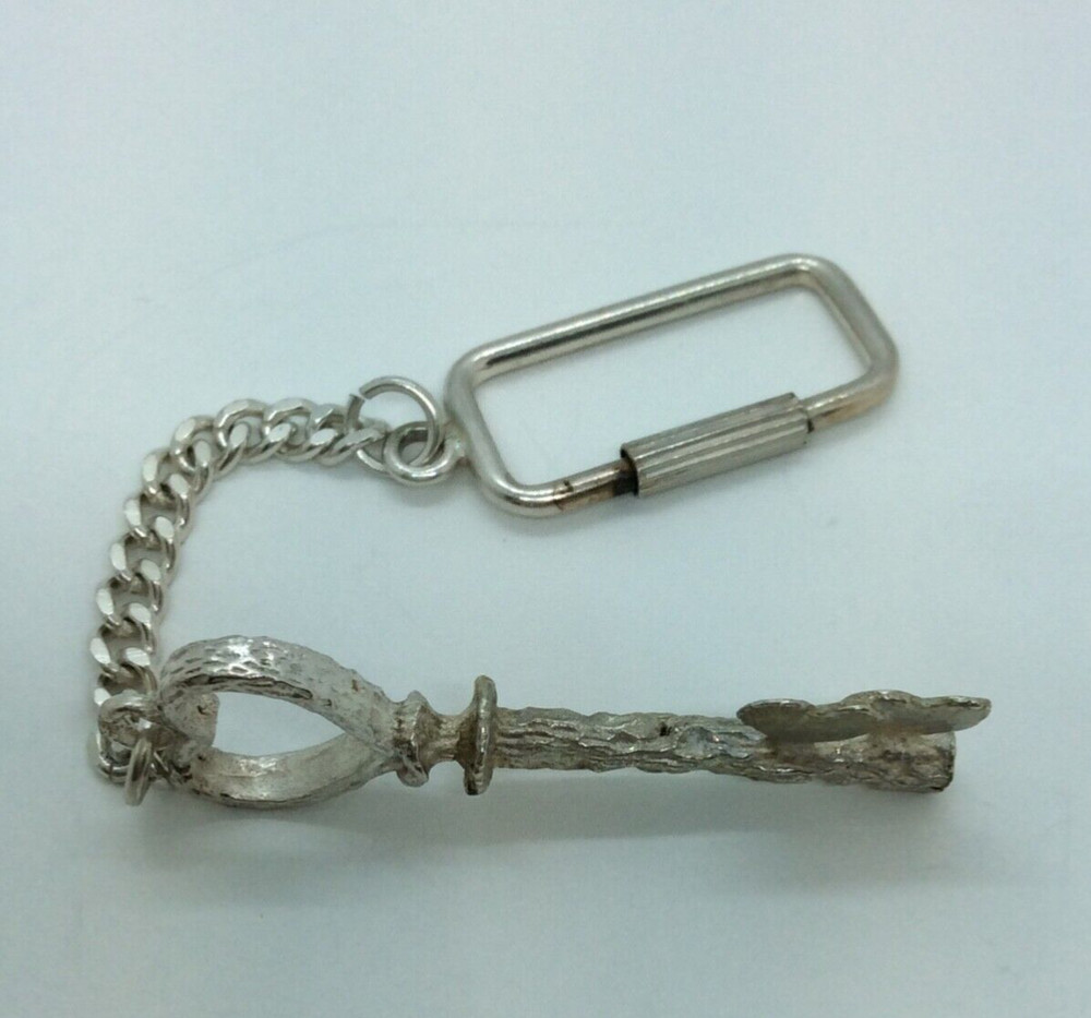 Sterling Silver SLV Key Chain with Dangle Key .900 Dangle Could be Pendant