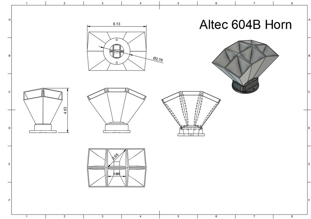 Altec Lansing 604B Horn (PAIR) + Dust Cap + Joints - 3D Replacement