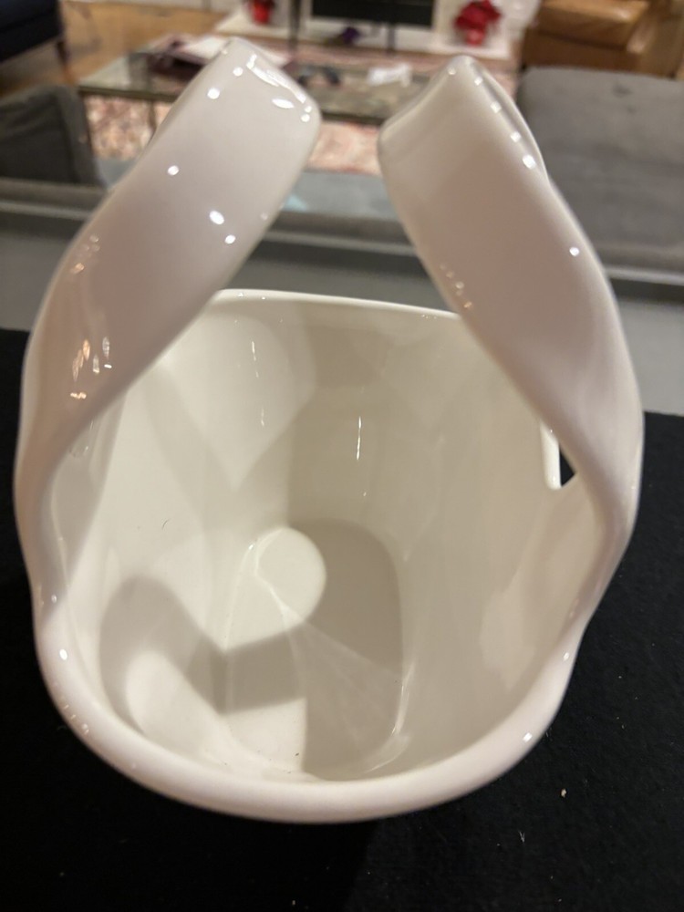 Pottery Barn Ceramic Basket Ivory White Double-Handle 6.75"