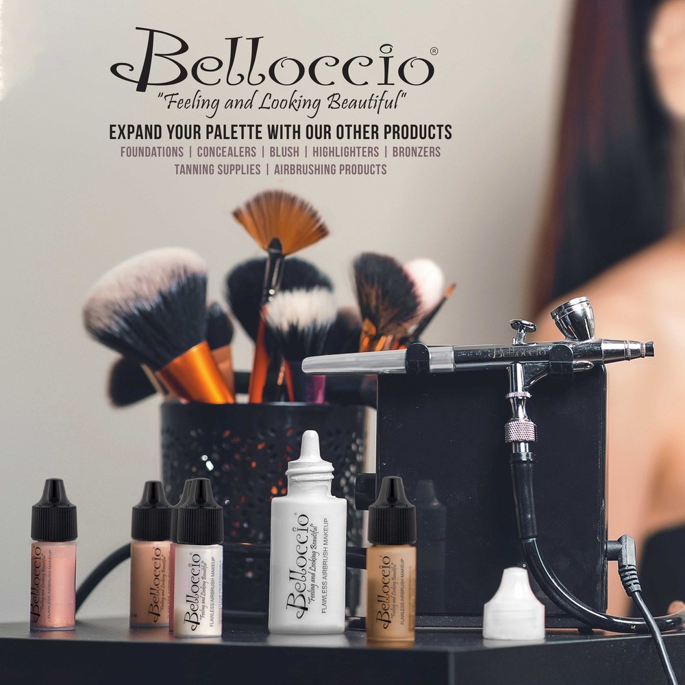 Belloccio AIRBRUSH Dark FOUNDATION MAKEUP SYSTEM Compressor Blush Bronzer Kit