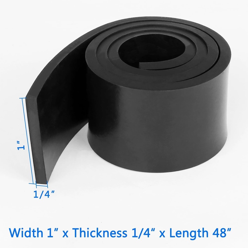 Solid Rubber Strips Rolls, 1/4" Thick x 1" Wide x 48" Long Sheets Perfect for...