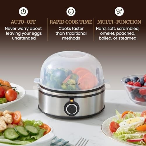 7-Egg Capacity Egg Cooker - Soft, Medium, Hard-Boiled, Omelets, Poached Eggs, Au