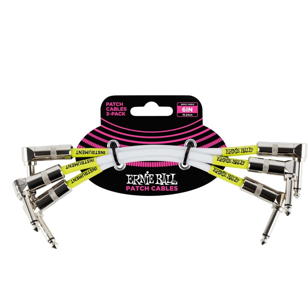 Ernie Ball 6" Angle / Angle Patch Cable 3-Pack White P06051