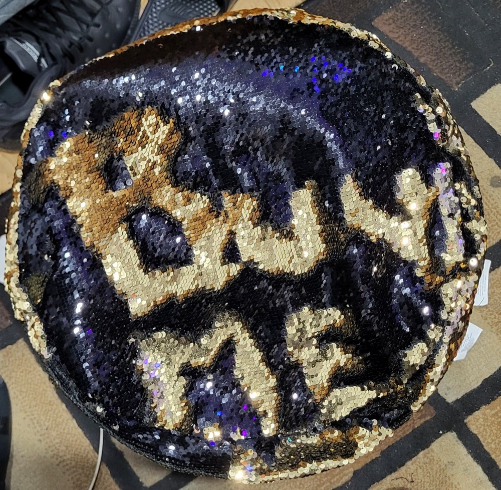 Black & Gold Sequin Pillow Ottoman