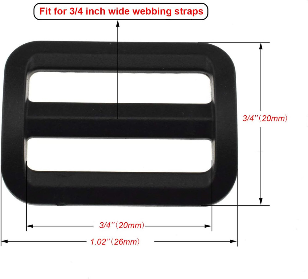 20Pcs Plastic Slide Buckles, Webbing Strap Fastener for Backpack 3/4 Inch/ 20Mm