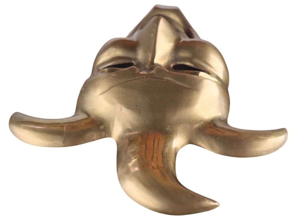 Vintage Solid Brass Jester Comedy Mask Wall Hanging India 8" Sculpture