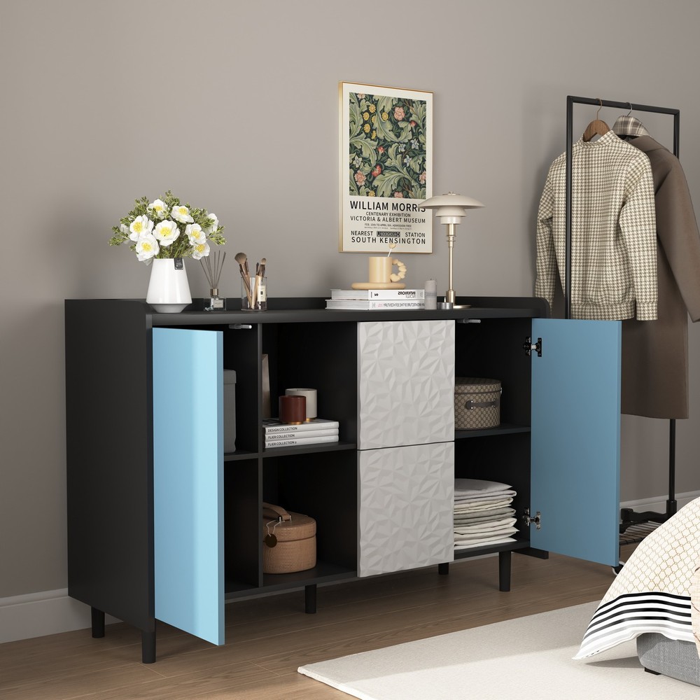 Kitchen Sideboard Accent Buffet Cabinet 2 Drawers Doors Coffee Bar Open Storage
