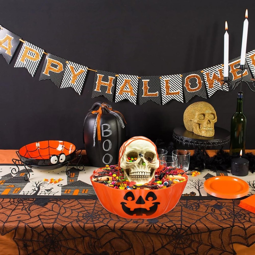 UPKOCH Halloween Pumpkin Candy Bowl, Large Orange Snack Dish, Multi-Function Fru