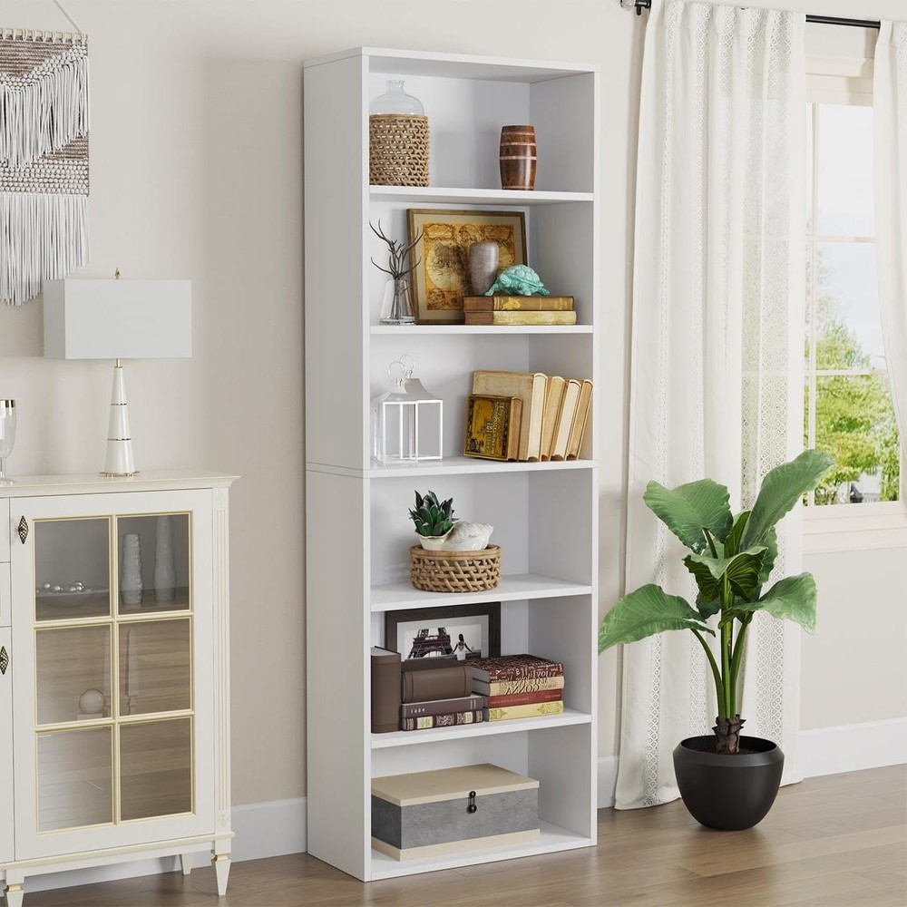 6 Tier High Bookcase Bookshelf Floor Standing Display Storage Rack White