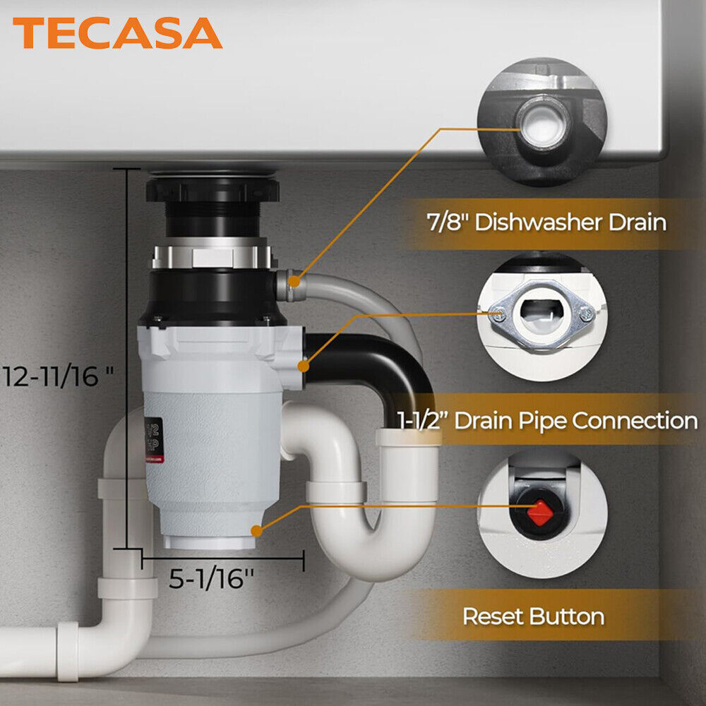 1/2HP Garbage Disposal Continuous Feed Disposer Corded 2 Stage EZ Mount