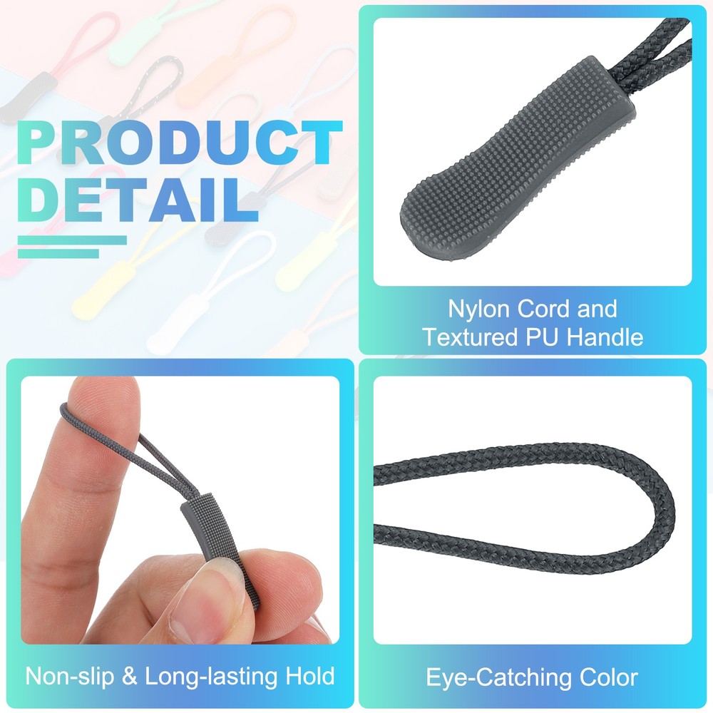 2.6" Zipper Pulls Replacement, 50 Pcs Nylon Cord Extension, Dark Gray