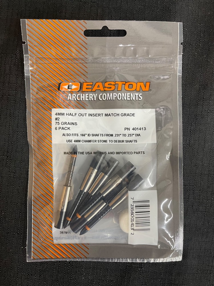 Easton Archery 4MM Match Grade Half Out Inserts 6 Pack Multiple Sizes