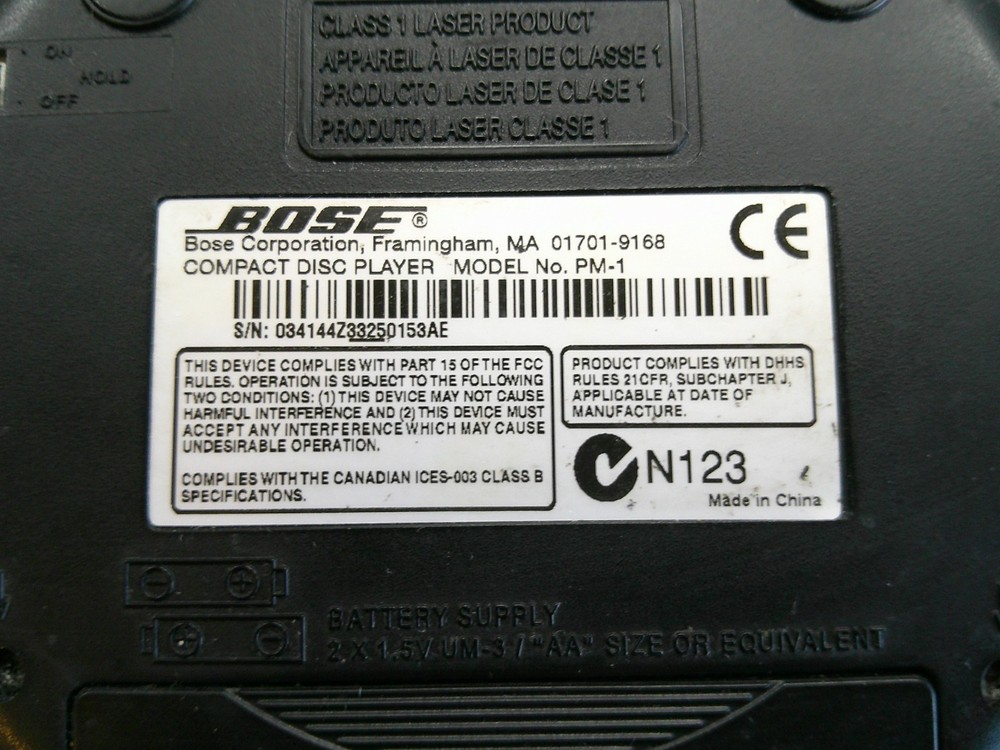 Bose Portable Compact Disc CD Player Model PM-1 Black Tested Working