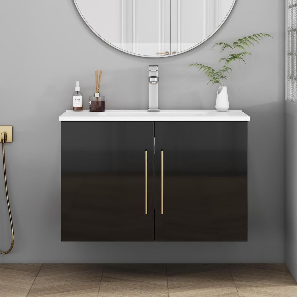 Bathroom Vanity with Ceramic Basin Sink Double Doors Features Soft-Close Hinges
