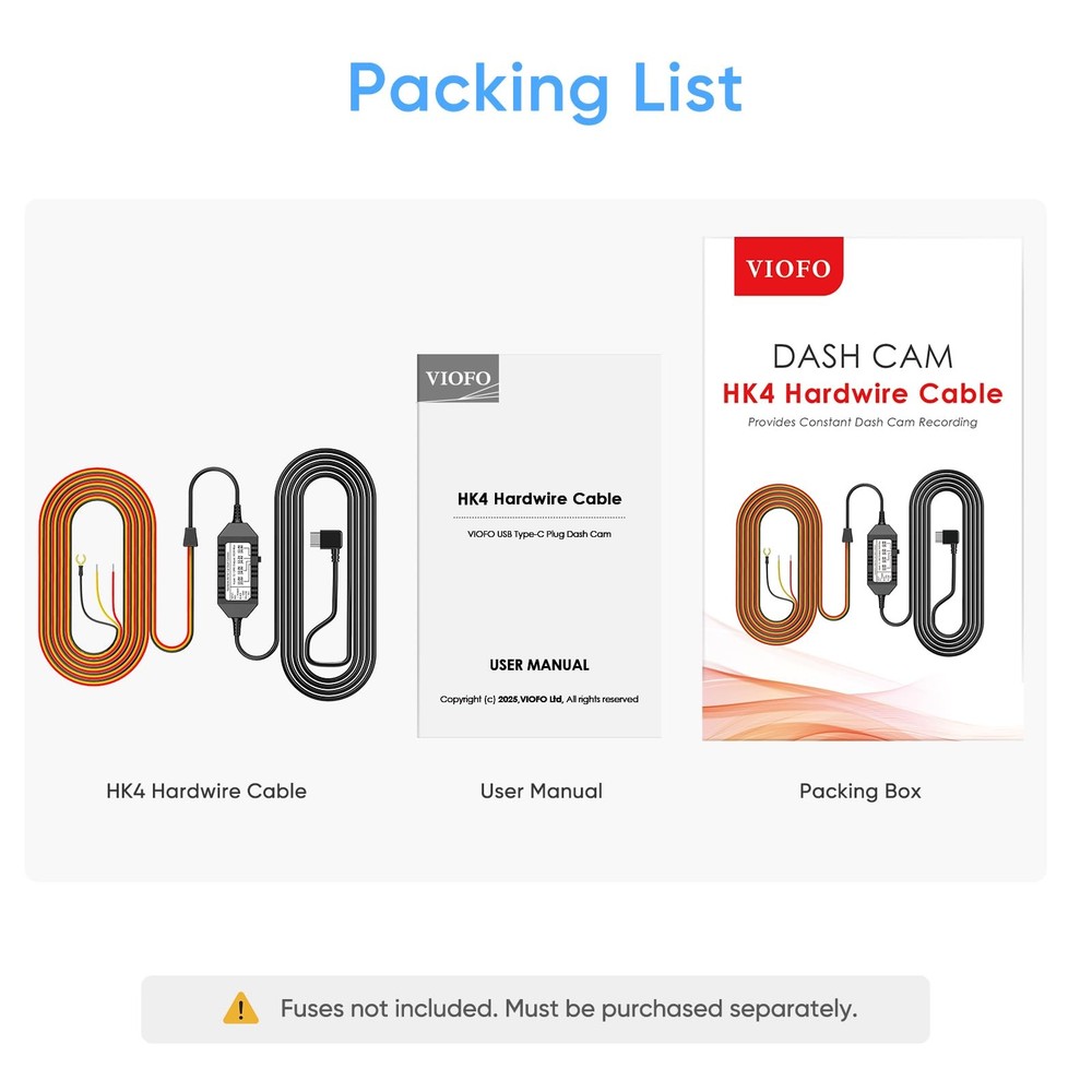 VIOFO HK4 Acc Hardwire Cable, USB-C Hard Wire Cable for