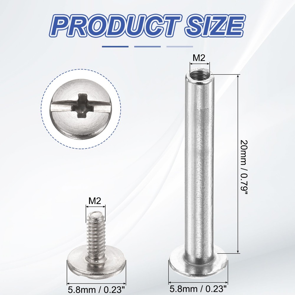40set Phillips Chicago Screw M2x20mm Binding Post Screw, Silver