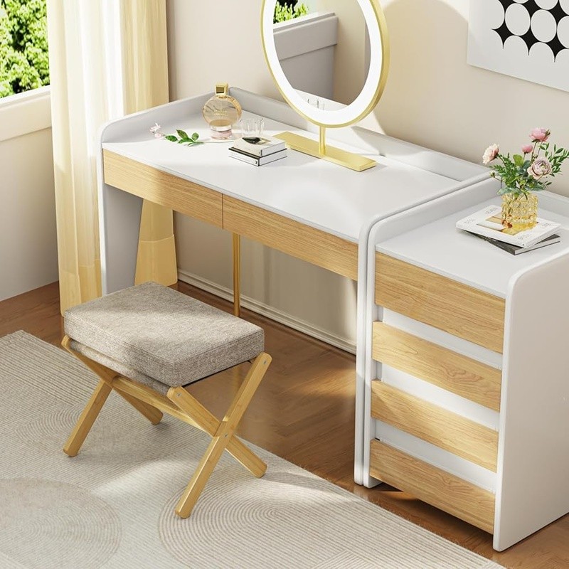 Foldable Bamboo Footrest Padded Ottoman Space Saving Foot Stool Easy Assembly US