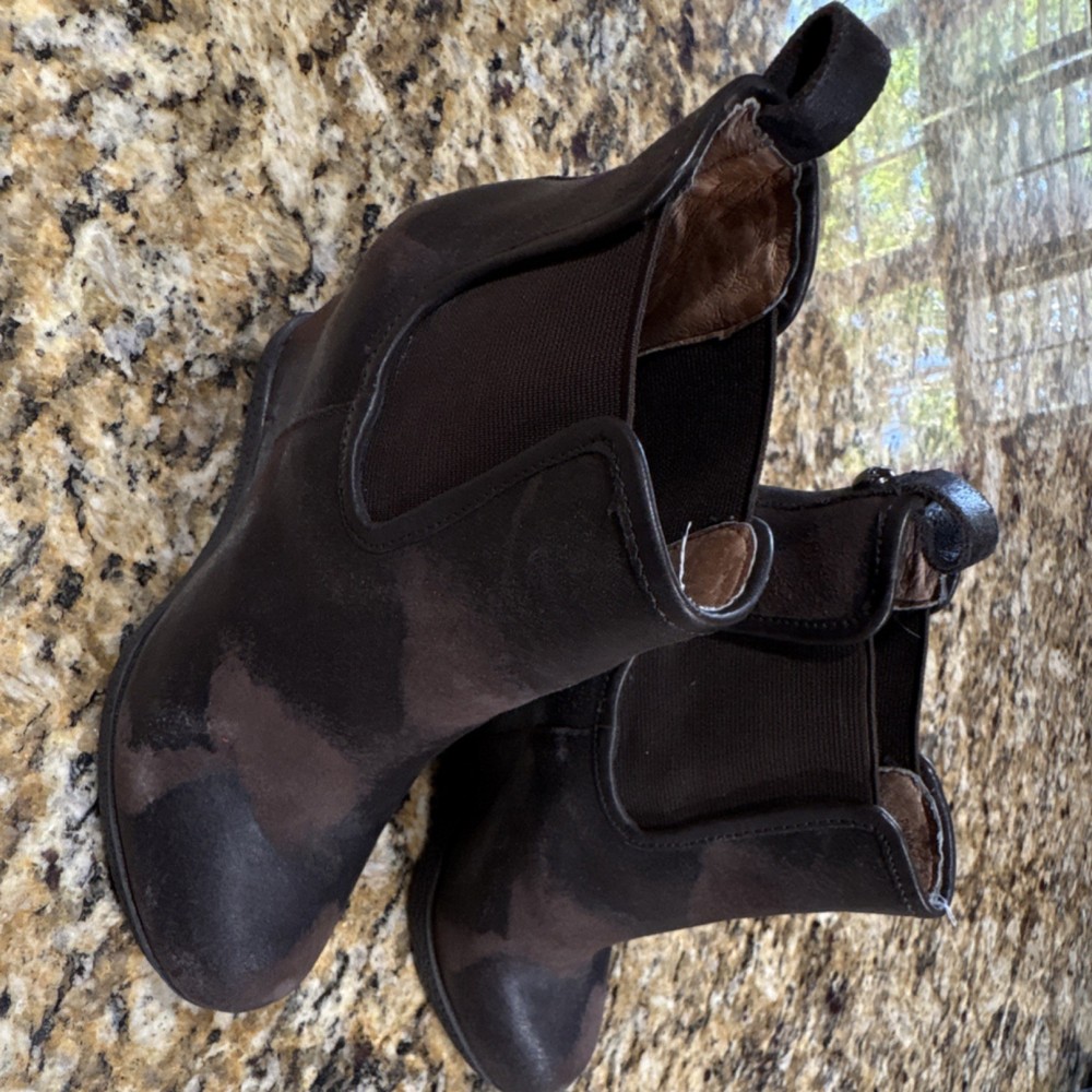 Women's Brown Black Leather Chelsea Ankle Boots Pull On Elastic Gore Pull Tab