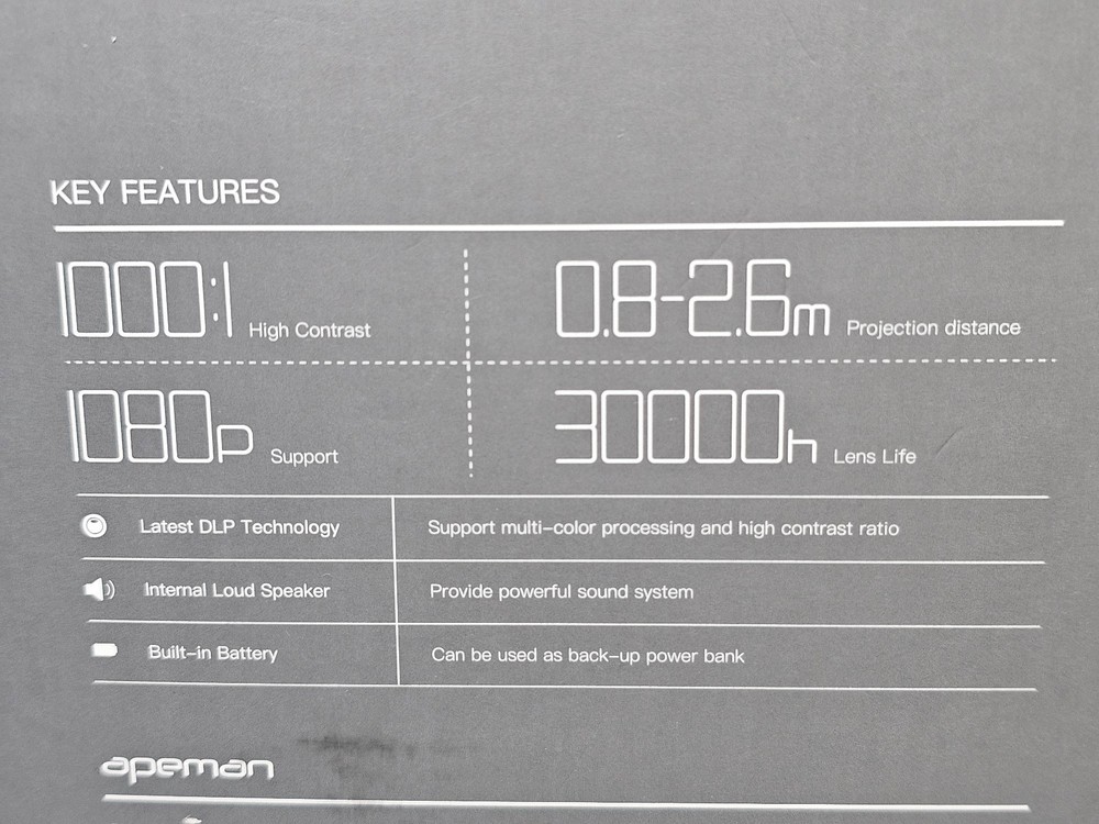 Apeman M7 Projector - 1080p -DLP Technology - Bluetooth - .8-2.6m Projection