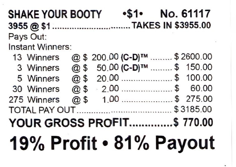 Pull Tab Tickets - Chips - Game - Shake Your Booty - 3,955 ct