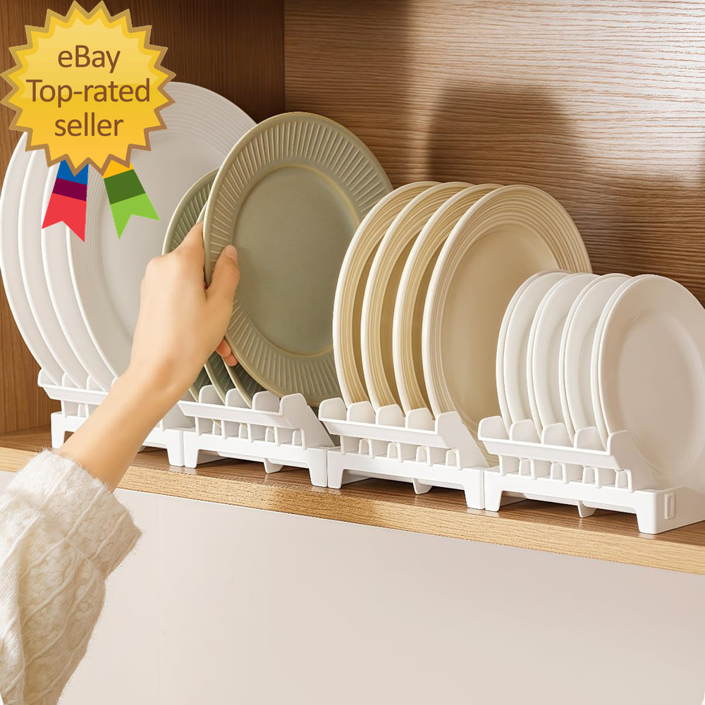 Dish Racks for Kitchen Counter with Water Tray Plate Organizer for Cabinet Plate