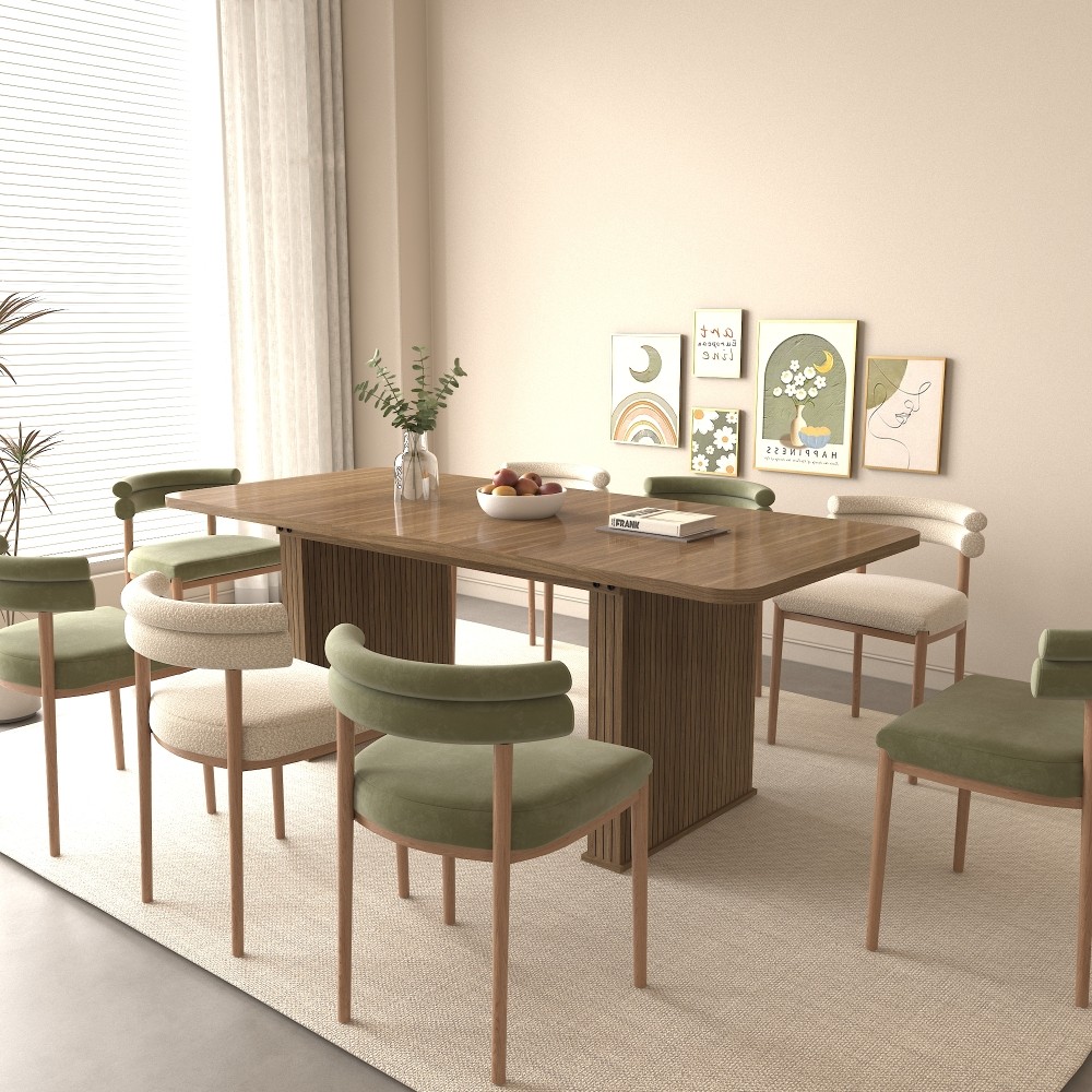 Beige Brown Extendable Dining Table Modern Wood Kitchen Table Double Robust