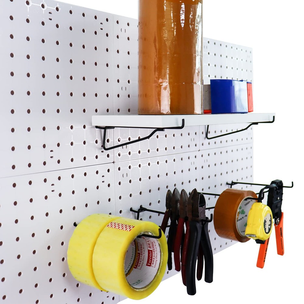 8 Pcs Black Pegboard Shelf Brackets, Hooks, Fits 1/4 Pegboard, Organizer