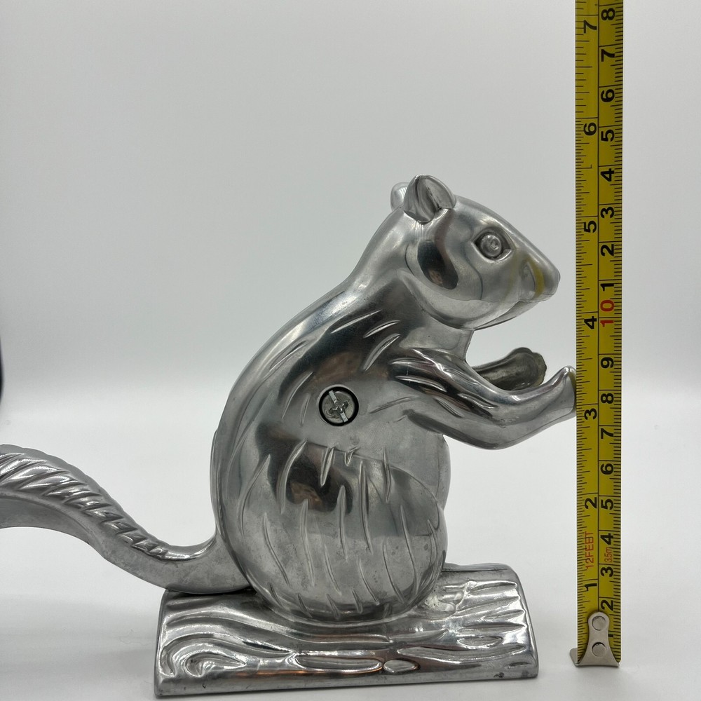 Squirrel Nutcracker Davy Crackit Cast Aluminum Silver Tone Lever Tail Retro