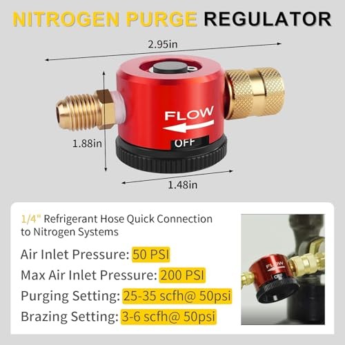 Nitrogen Purge Tool, HVAC Nitrogen Regulator Durable Brass, Red