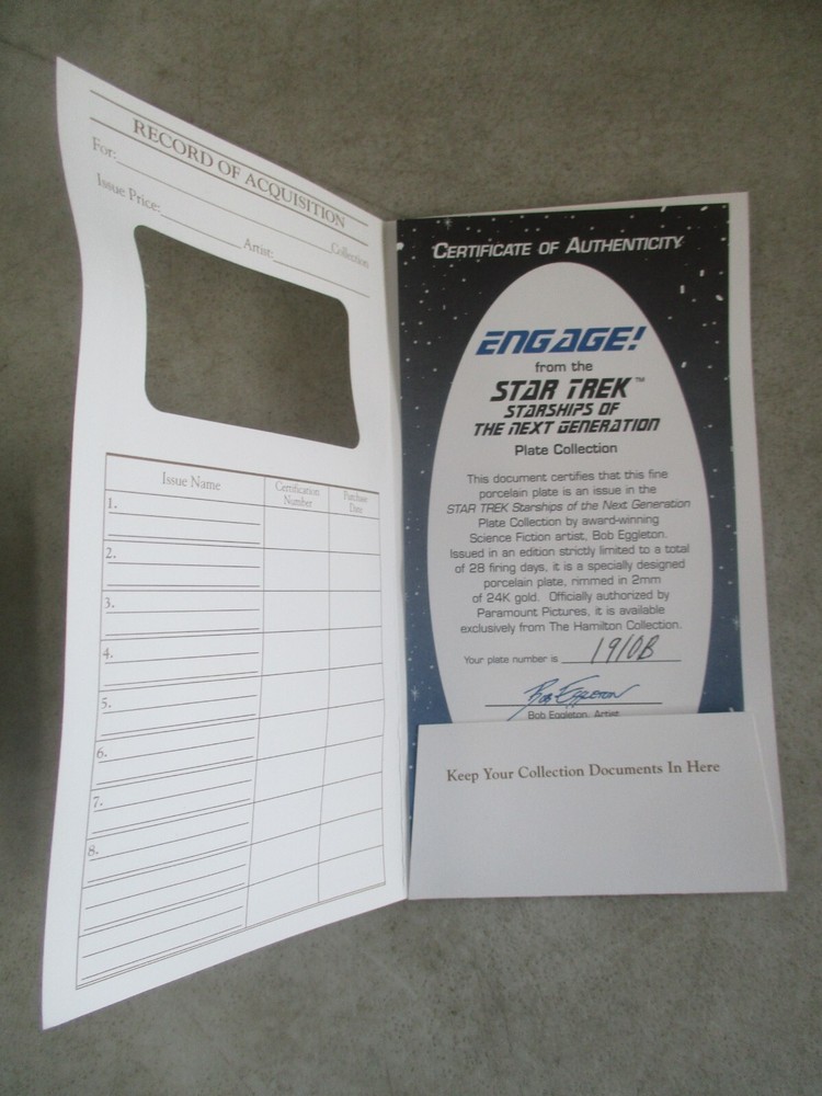 1996 STAR TREK HAMILTON COLLECTION PLATE ENGAGE! BOB EGLETON