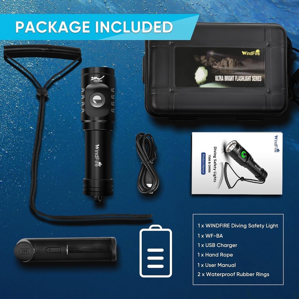 Durable Underwater Flashlight with Battery Indicator - Ideal for Night Diving