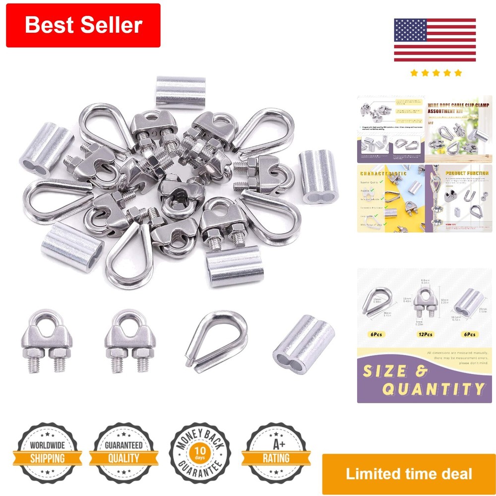 Premium Versatile Wire Rope Accessory Set - Cable Clip - Thimble - Crimping Loop