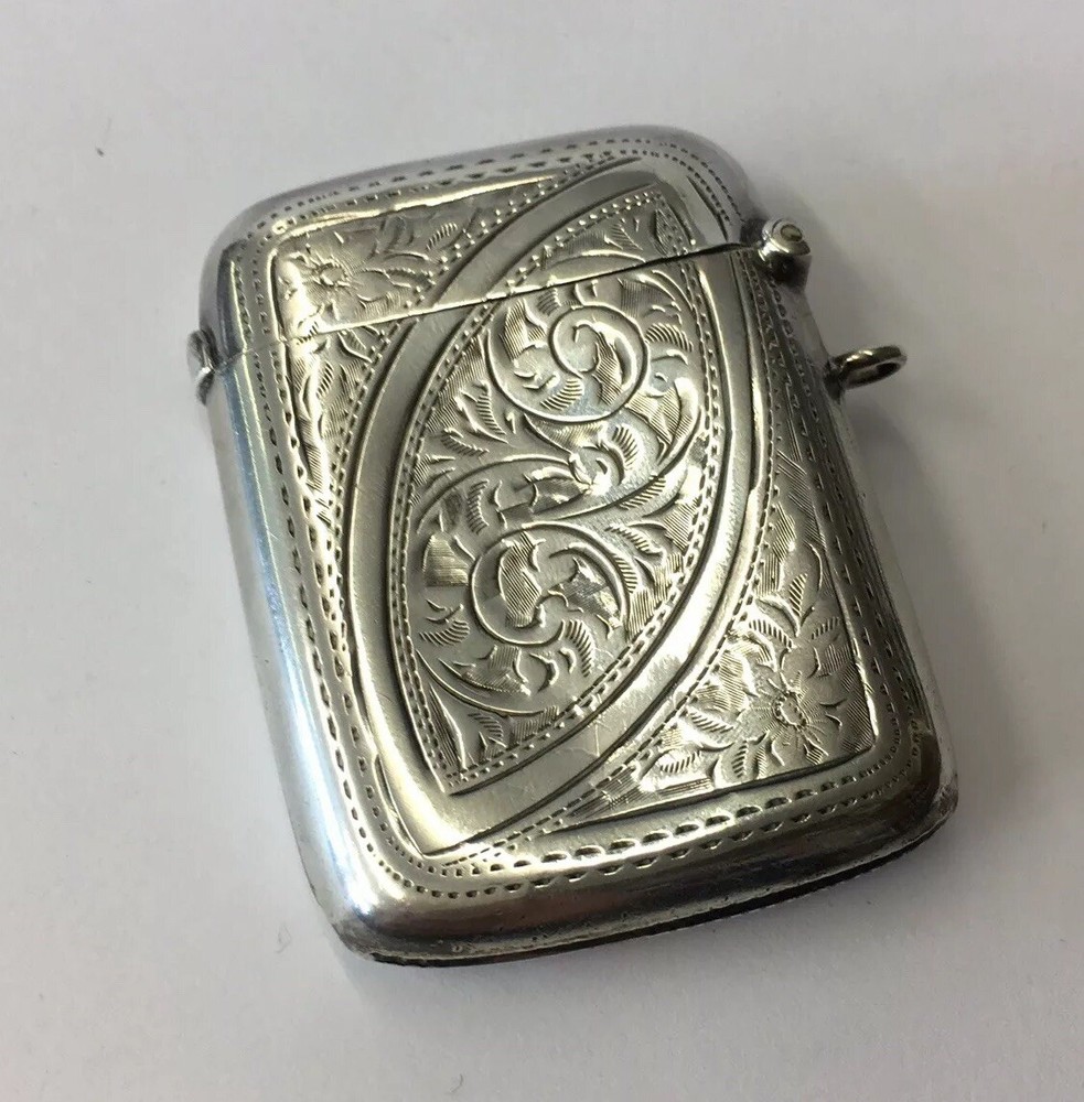 Antique 1902 Arthur Cook Large Size Solid Silver Vesta Case 5.5cm In Length