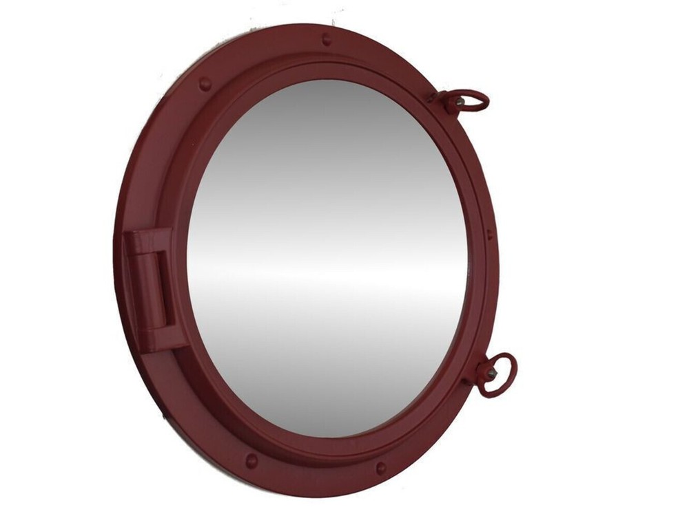 Dark Red Decorative Ship Porthole Mirror 24"