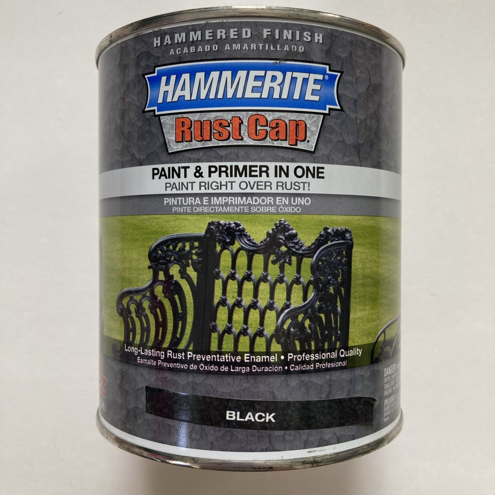Hammerite Rust Cap Paint Primer - Black - Hammered Finish, 1 Quart