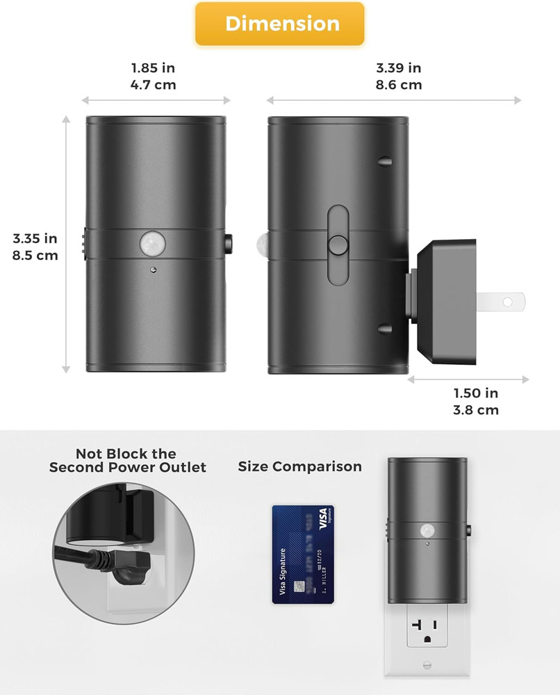 Motion Sensor Night Light Plug In, 2 Pack, Motion Activated Night Light, 0-100LM