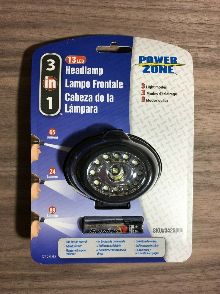 PowerZone - LED Headlamp - 3 Light Mode settings Adjustable Headband
