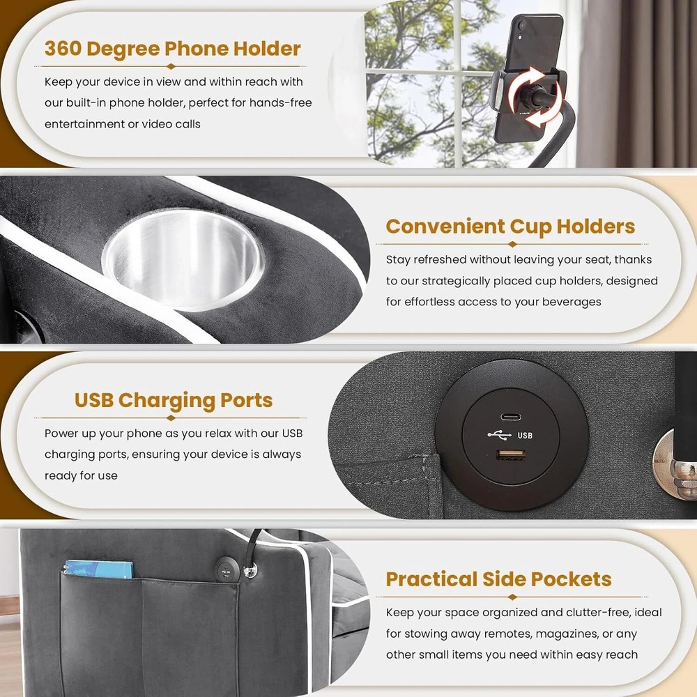 Convertible Sofa Bed Sleeper Couch Pull Out Bed with Cup Holder & USB Interface