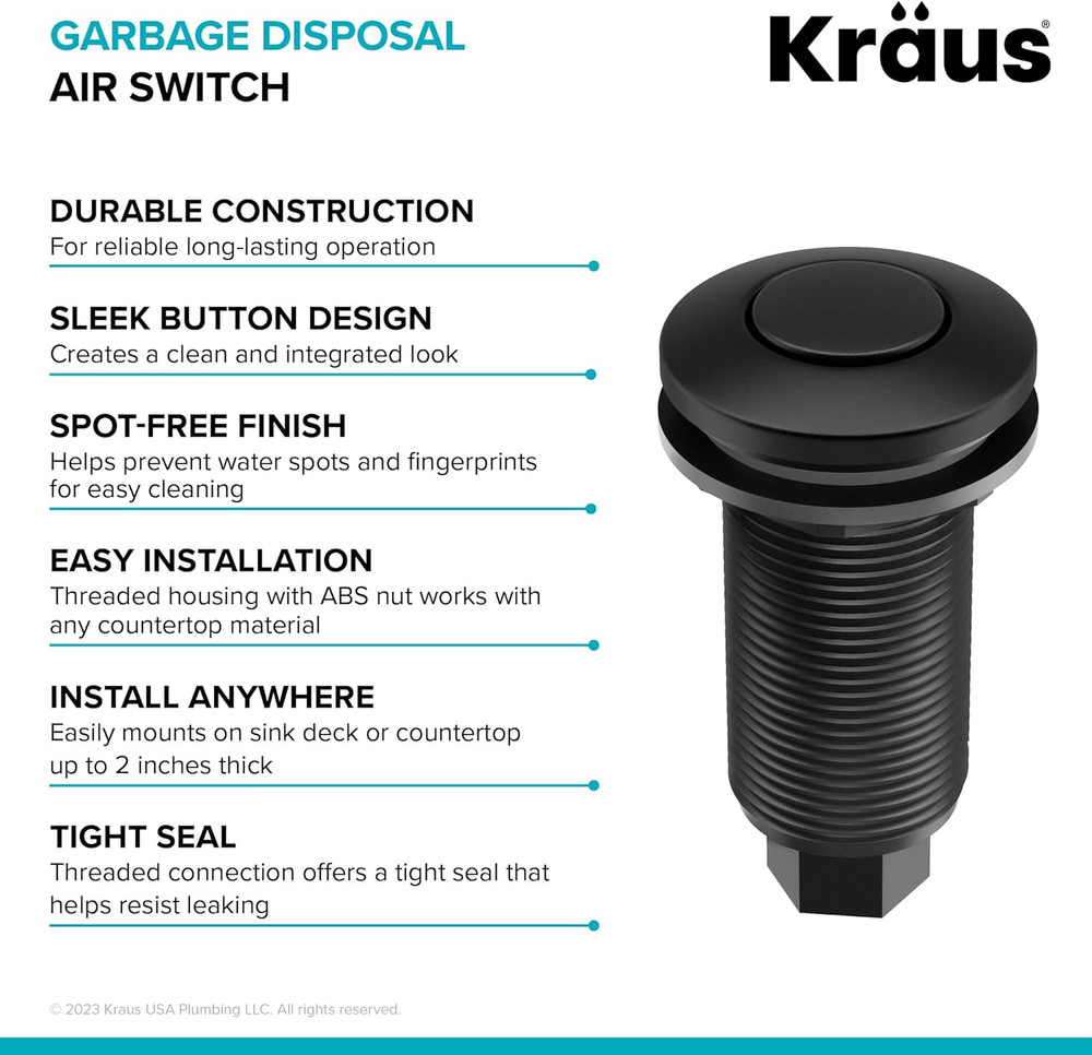 Matte Black Garbage Disposal Air Switch Kit with Push Button & Accessories