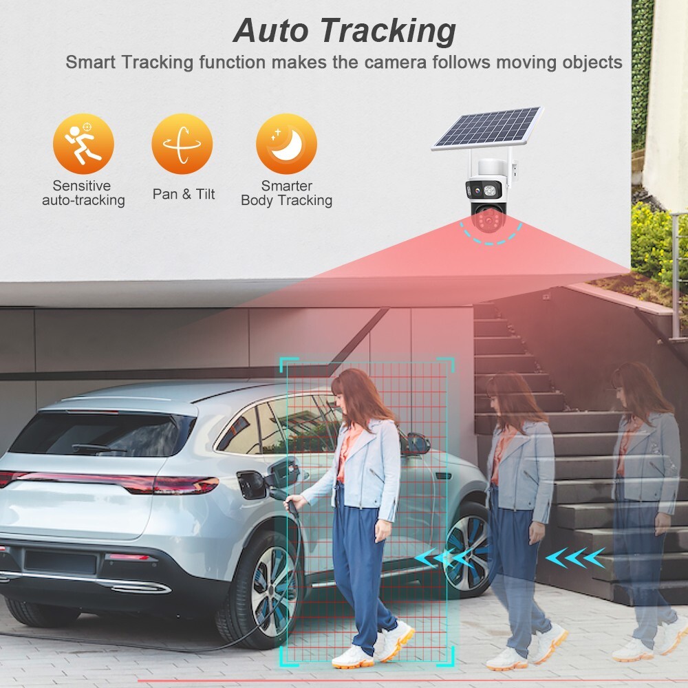 2K WiFi Solar Battery Powered Wireless Security Camera Sys Outdoor PTZ Audio